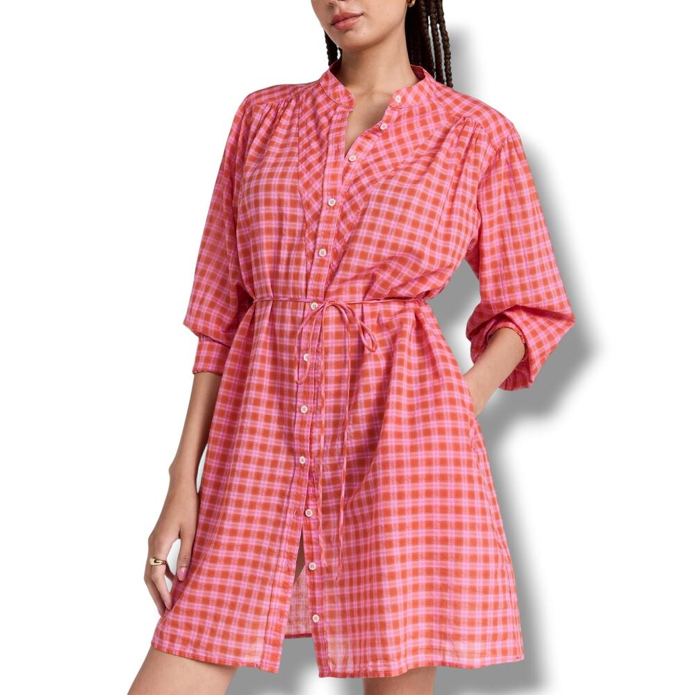 XIRENA Winnie Gingham Cotton Button Down Dress Size S NEW
